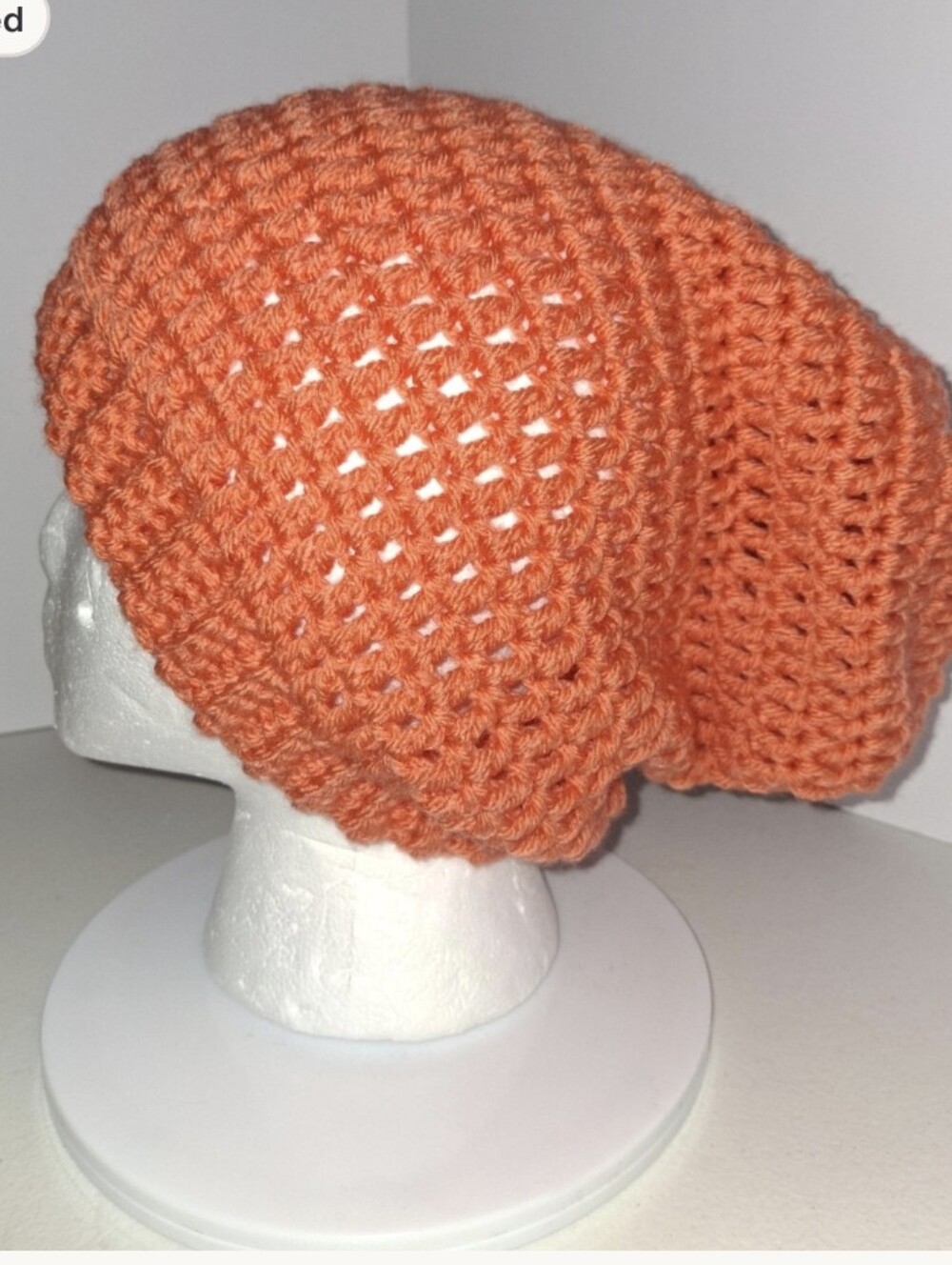 Beanie Slouchy Cap XL Orange Crocheted Handmade.